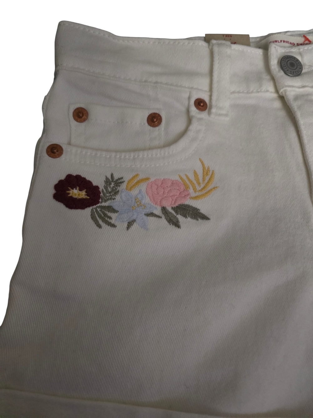 Levi's Cream Embroidered Floral Cuffed Jean Shorts - Picture 5 of 6